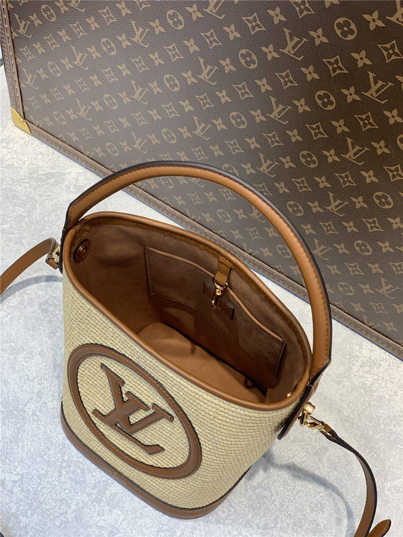 L0vis Vvtt0n Petit Bucket Raffia Beige For Women 9.4in/24cm