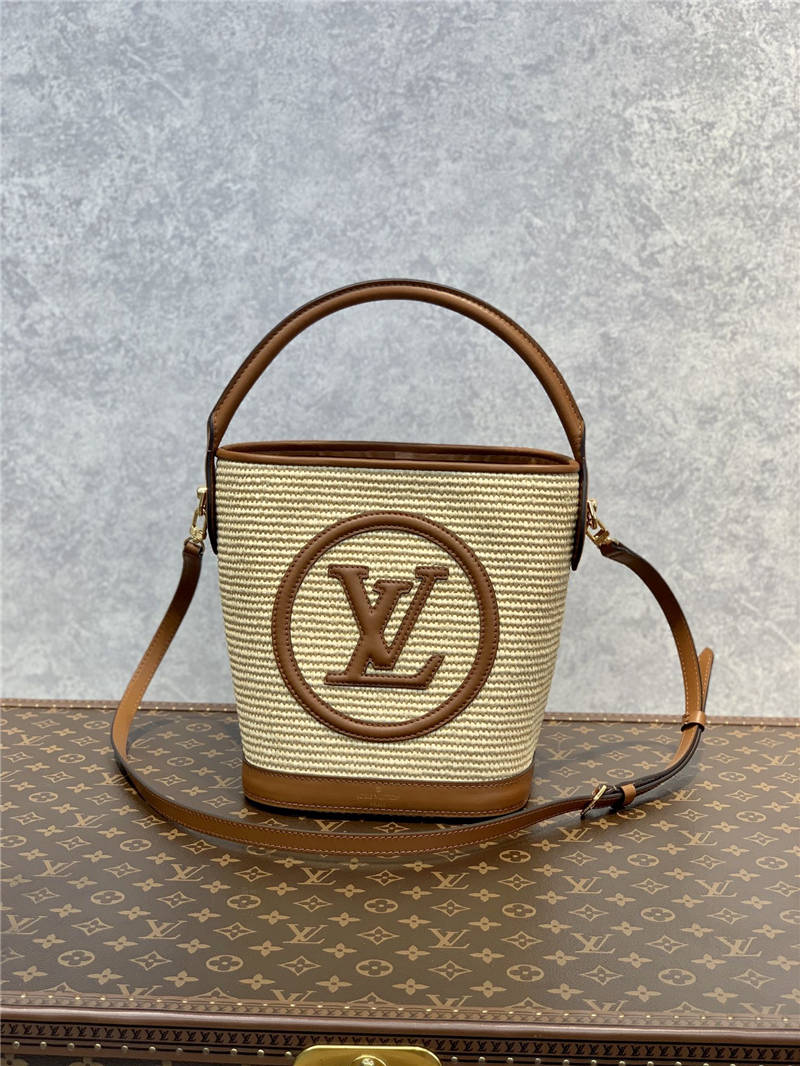 L0vis Vvtt0n Petit Bucket Raffia Beige For Women 9.4in/24cm