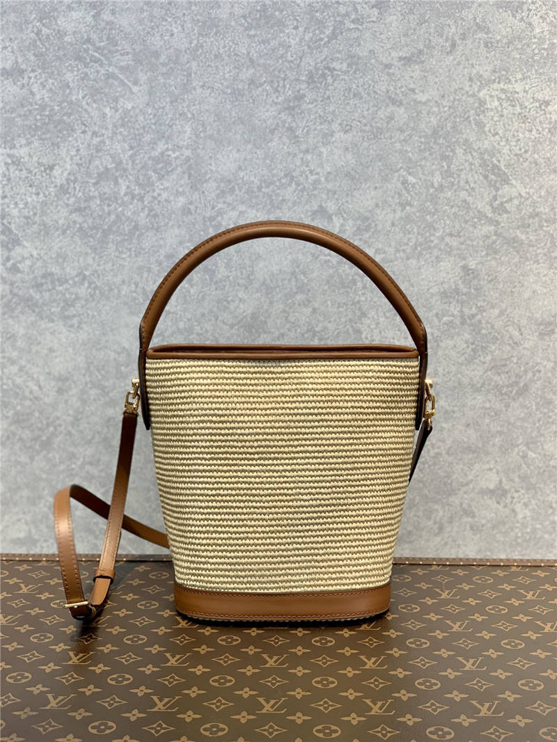 L0vis Vvtt0n Petit Bucket Raffia Beige For Women 9.4in/24cm