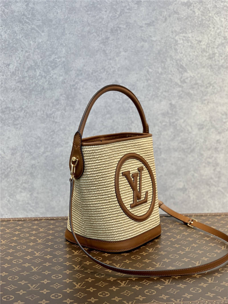 L0vis Vvtt0n Petit Bucket Raffia Beige For Women 9.4in/24cm