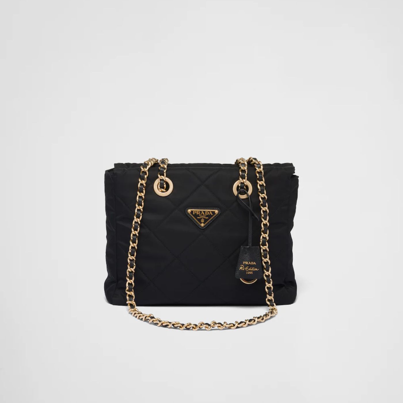 Pra*a Re-Edition 1995 Chaîne Re-Nylon Tote Black Bag For Women 1BG468_2AOS_F0002_V_COO- 25 Cm/ 9.8 Inches