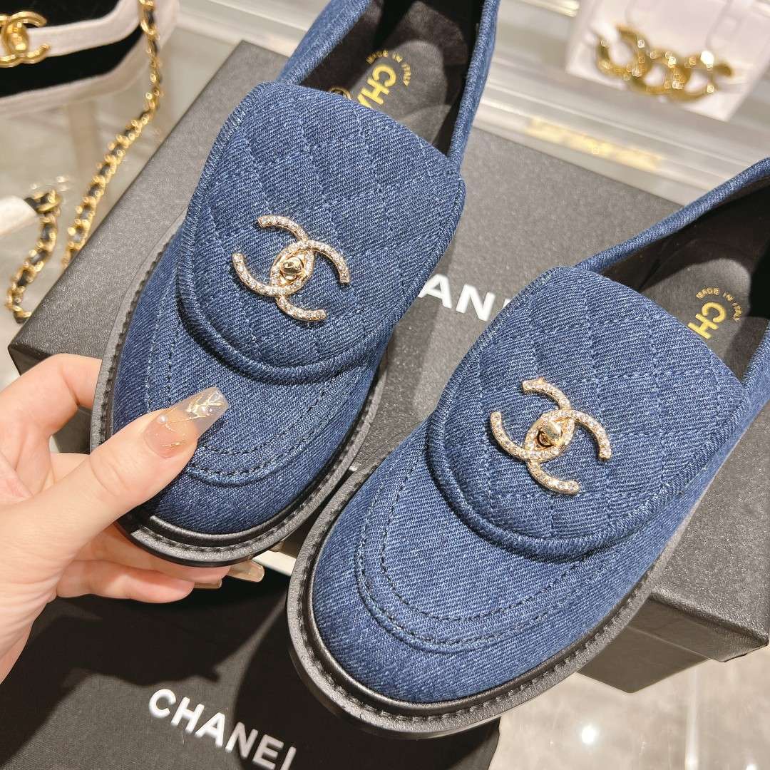 Ch**el Moccasins Navy Blue For Women