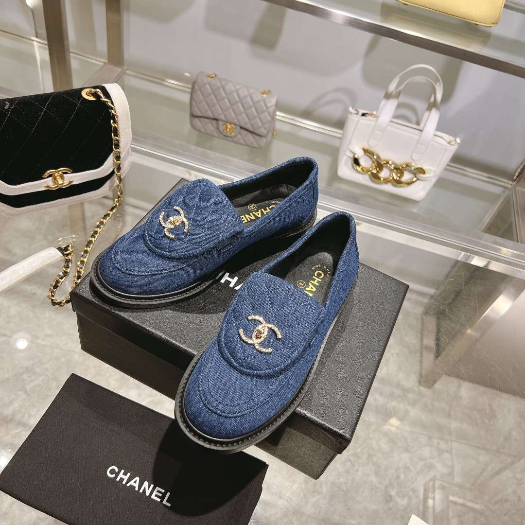 Ch**el Moccasins Navy Blue For Women