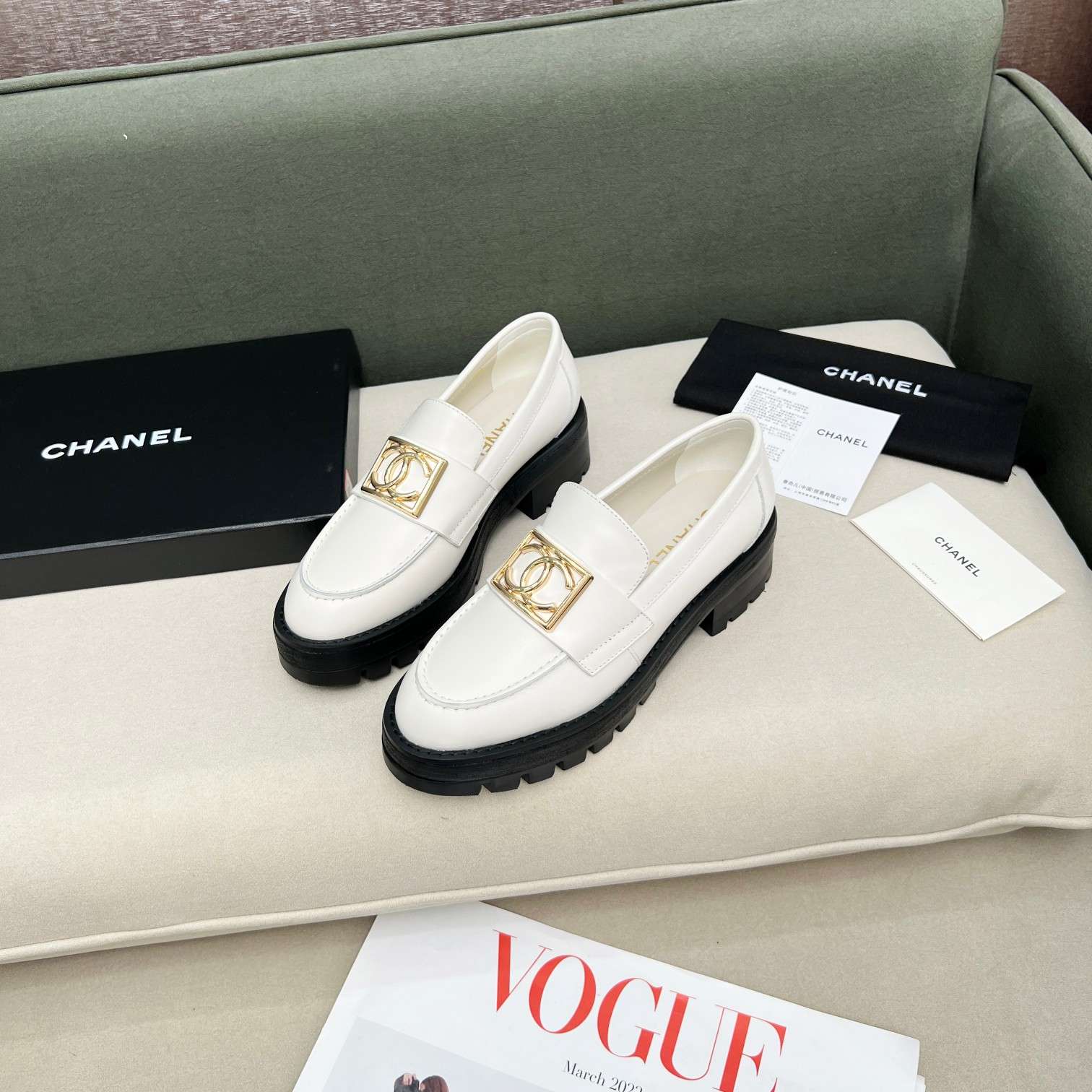 Ch**el Romance CC Embellished Loafers White For Women