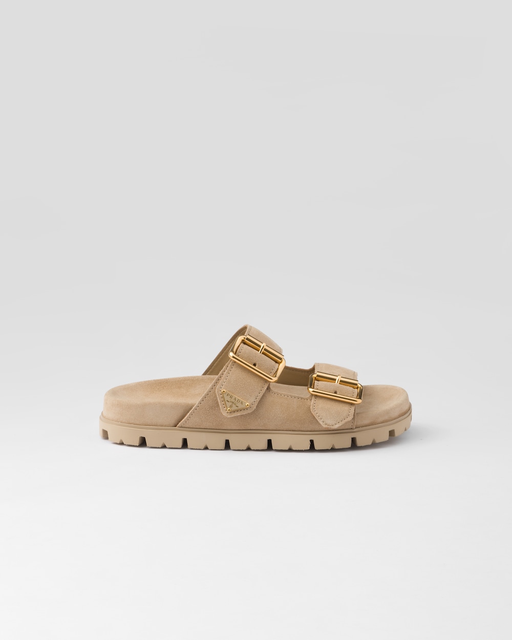Pra*a Suede Strap Slides Beige For Women 1XX692_054_F0379_F_020