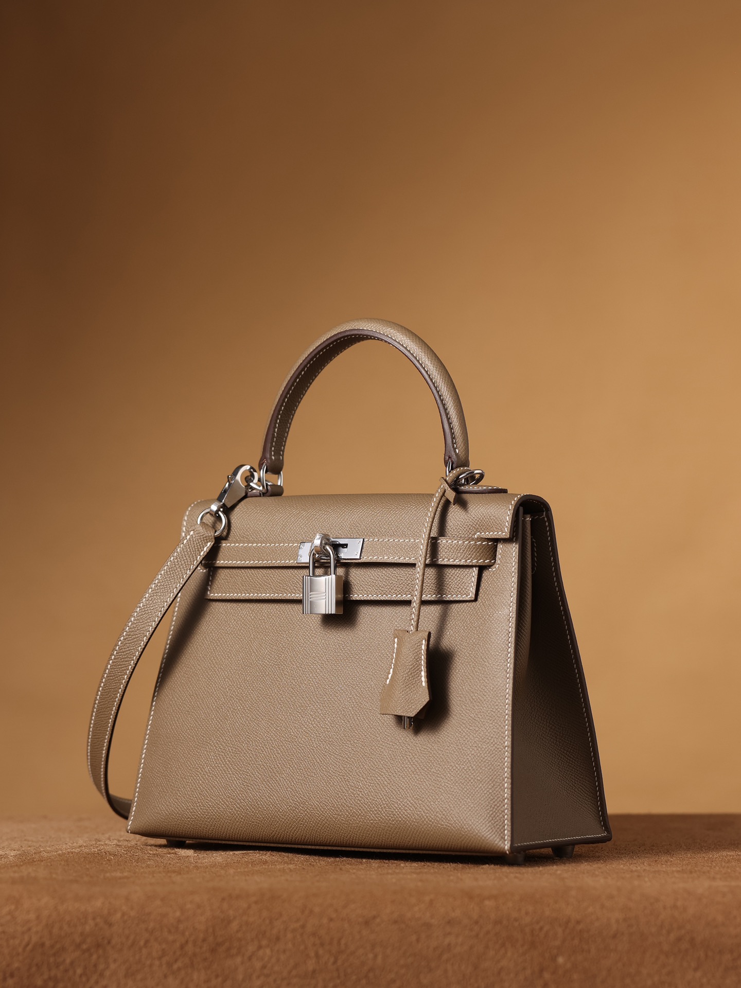 H**me5 Kelly Epsom Silver Tone Lock Bag Grey For Women 9,8in/25cm
