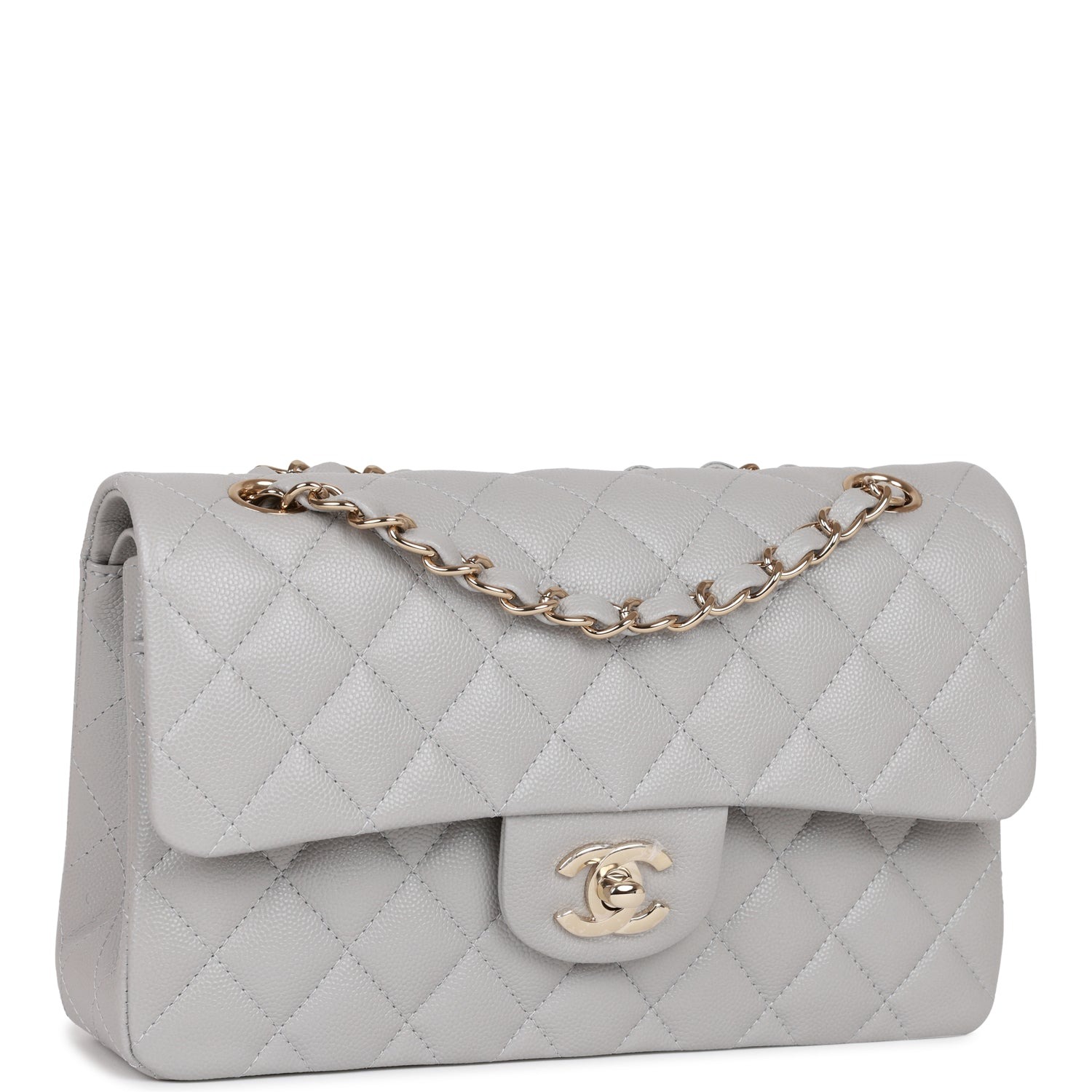 [True-to-ORIGINAL] Ch**el Small Classic Double Flap Grey For Women 9.1in/23cm