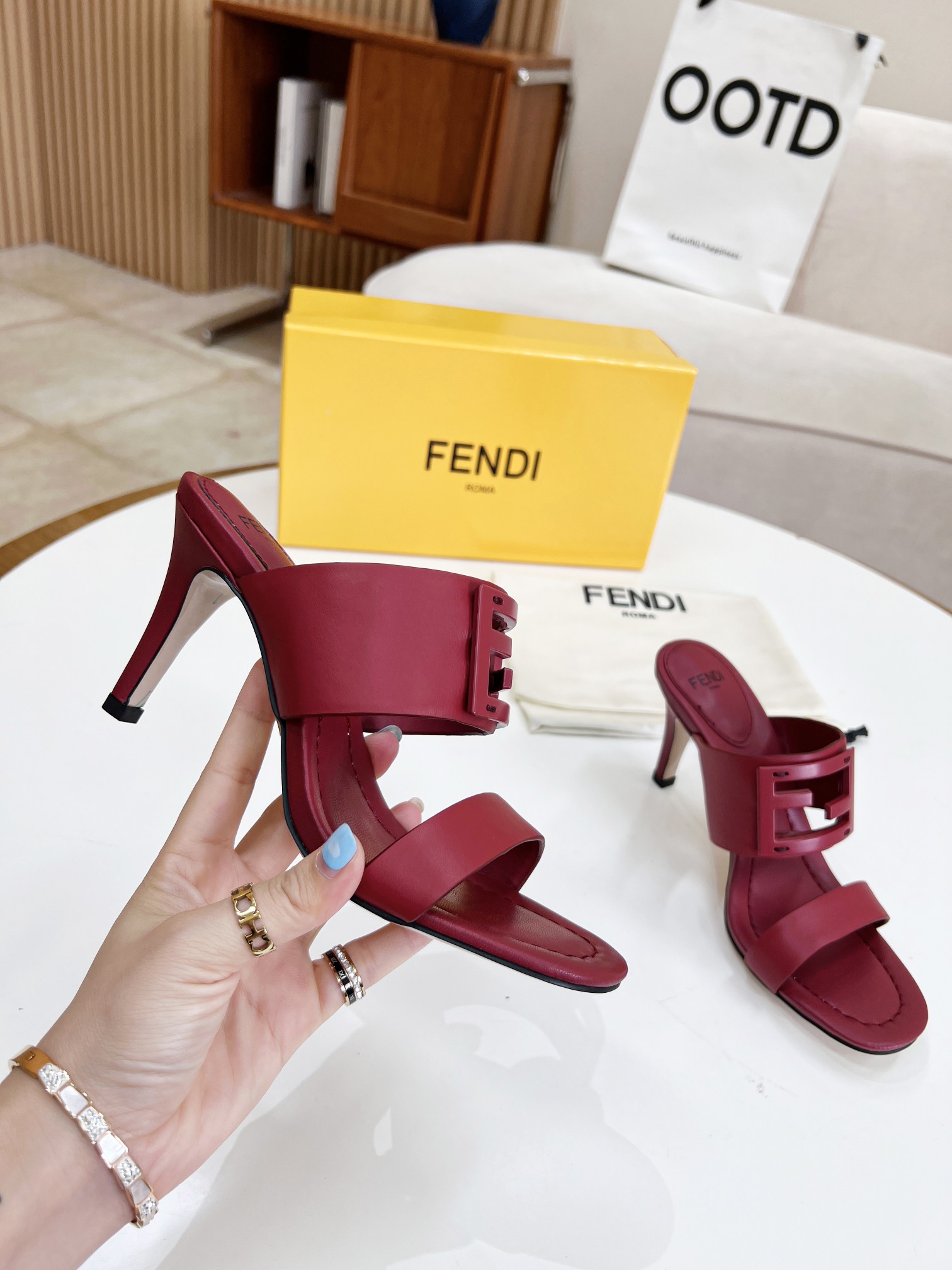 F**di Baguette Dark Pink Heels For Women