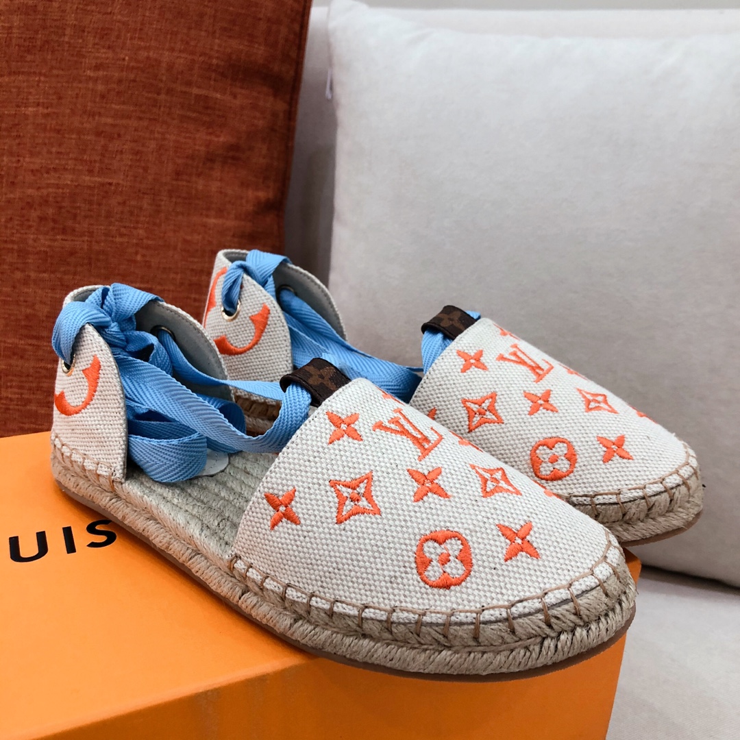 L0vis Vvtt0n Women’s Starboard Flat Espadrille Orange For Women LV