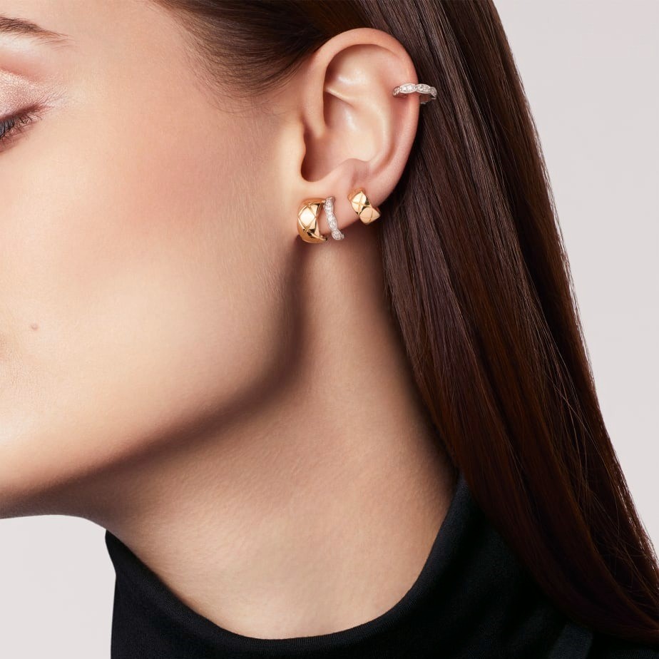 Ch**el Coco Crush Earrings White/Yellow Gold For Women J11191