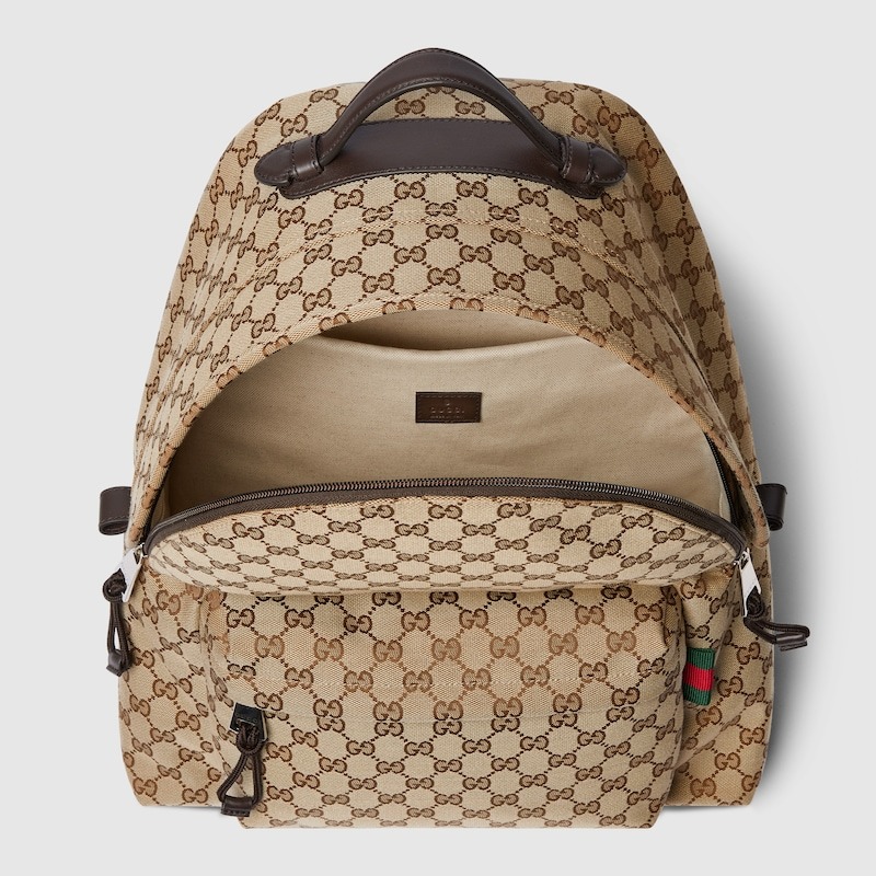 Gvc*1 Medium GG Backpack With Web Beige And Dark Brown For Men 14.2in/36cm 824624 FAEHZ 9795