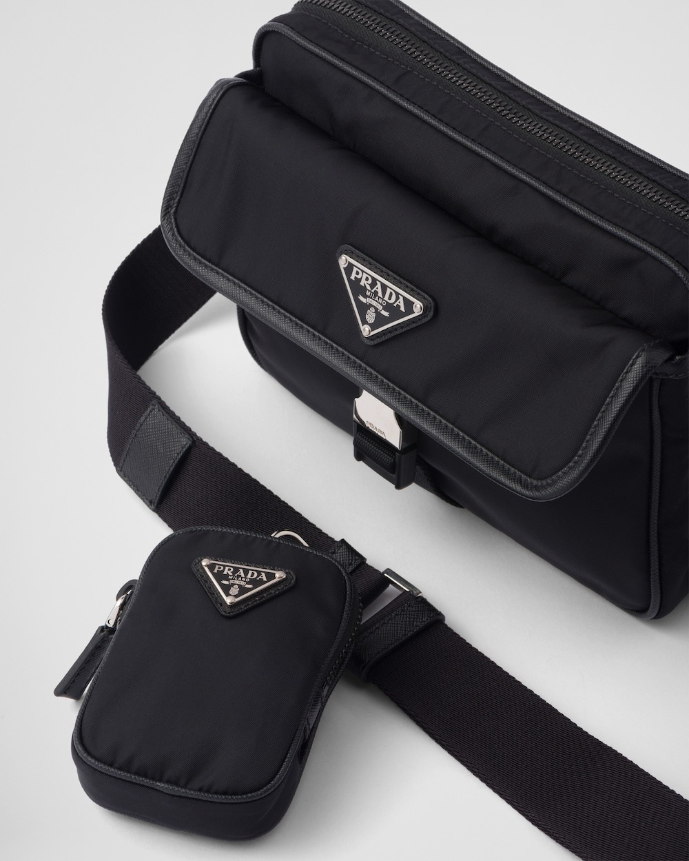 Pra*a Re-Nylon And Saffiano Leather Shoulder Bag Black For Men 8.7in/22cm 2VH133_2DMH_F0002_V_XMP