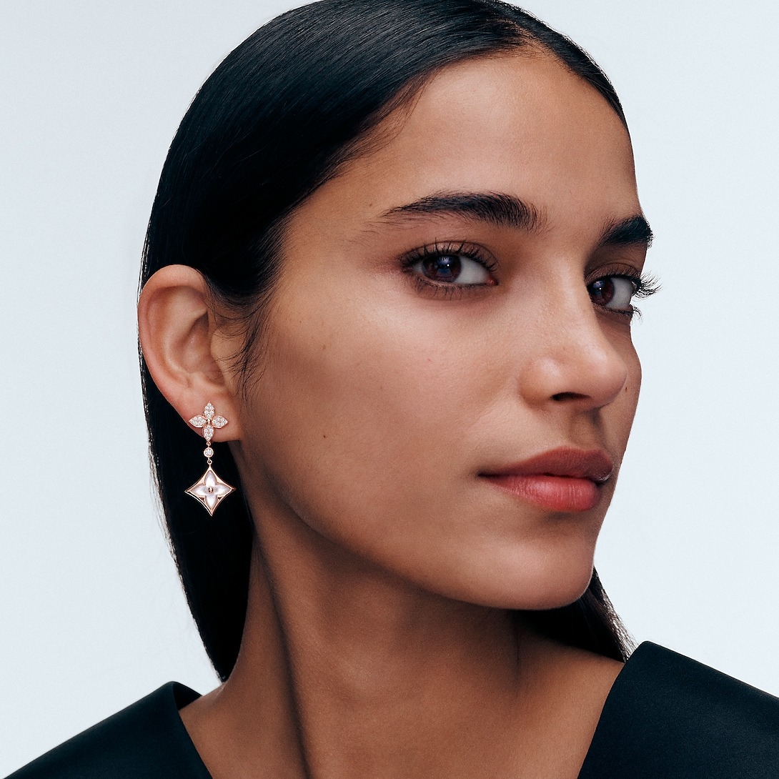 L0vis Vvtt0n Color Blossom Double Star Long Earrings Pink-Toned For Women Q06489