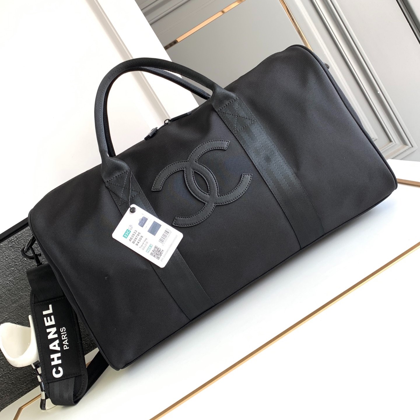Ch**el CC Logo Novelty Boston Travel Bag Black For Women 17.7in/45cm
