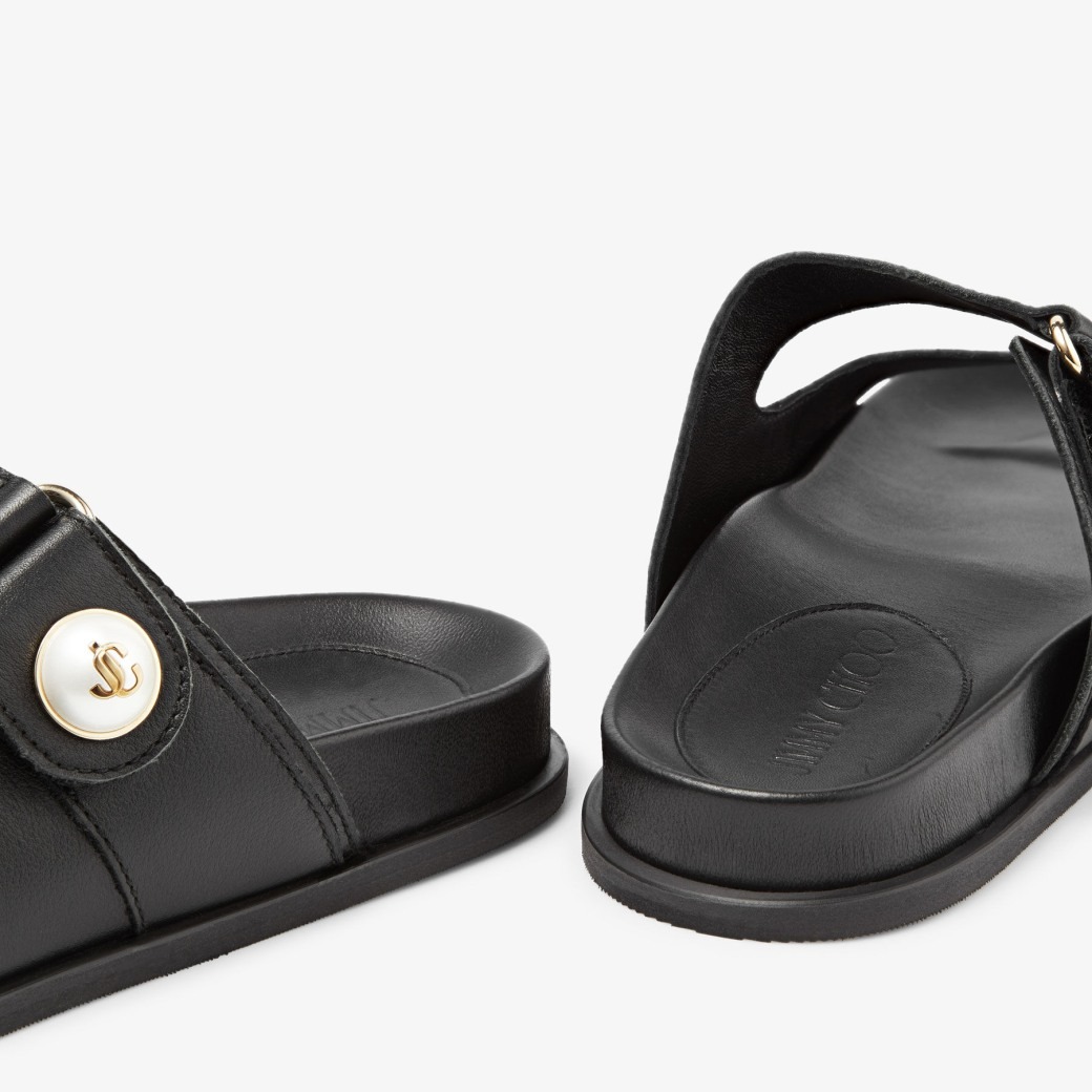 J1m*y Ch00 Fayence Sandal Black For Women FAYENCESANDALSQM