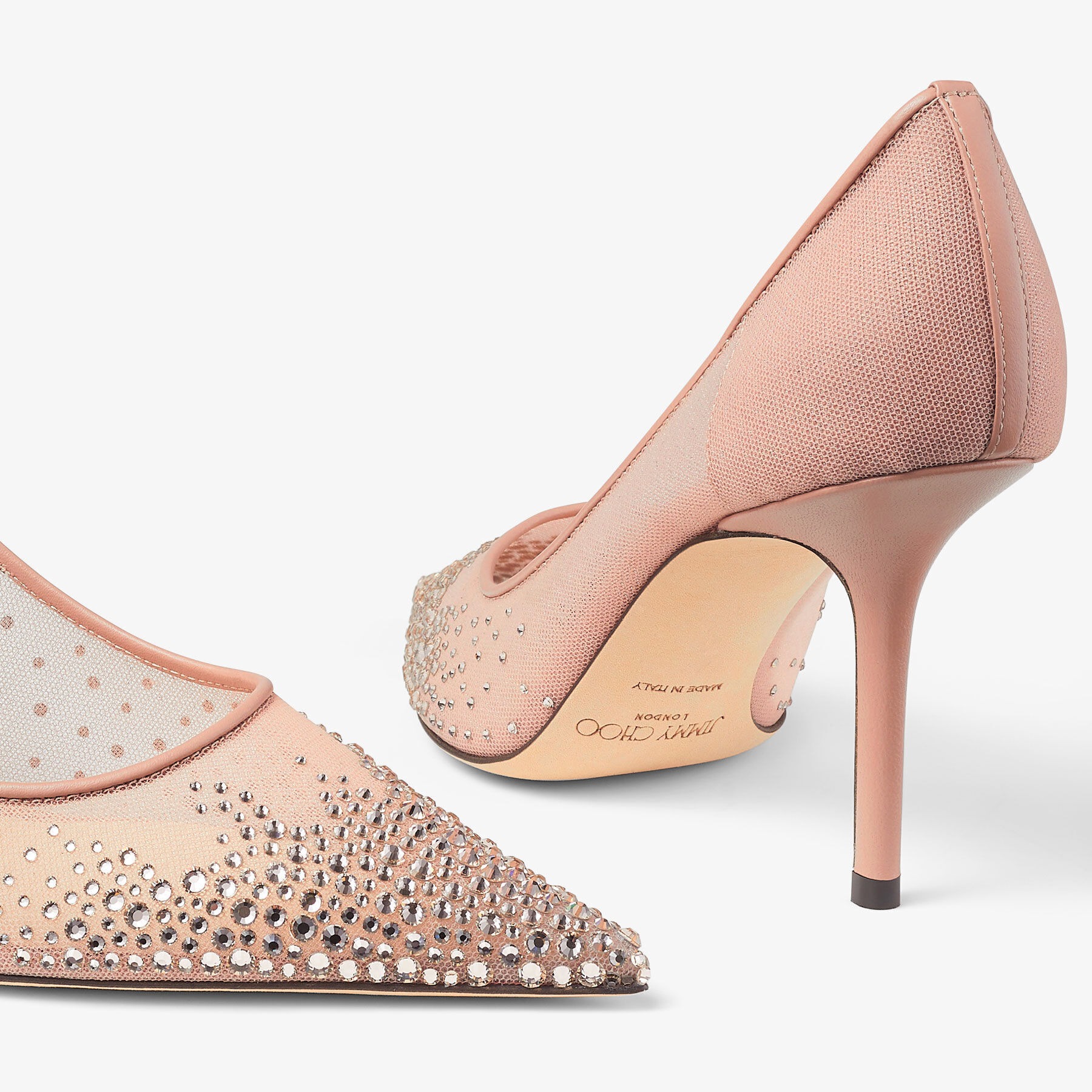 J1m*y Ch00 Love 85 Mesh Pointed-Toe Pumps Ballet Pink For Women LOVE85NYT
