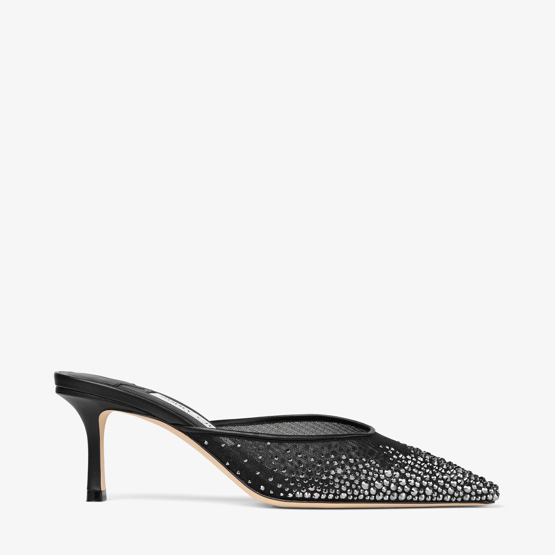 J1m*y Ch00 Vivi 65 Crystal Mesh Mules Black For Women VIVI65NYT