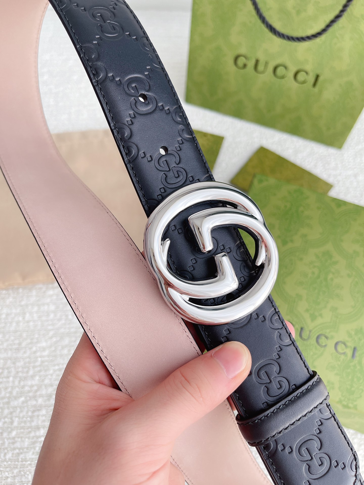 Gvc*1 GG Marmont Embossed Monogram Belt Black With Gold-Toned Buckle 40mm