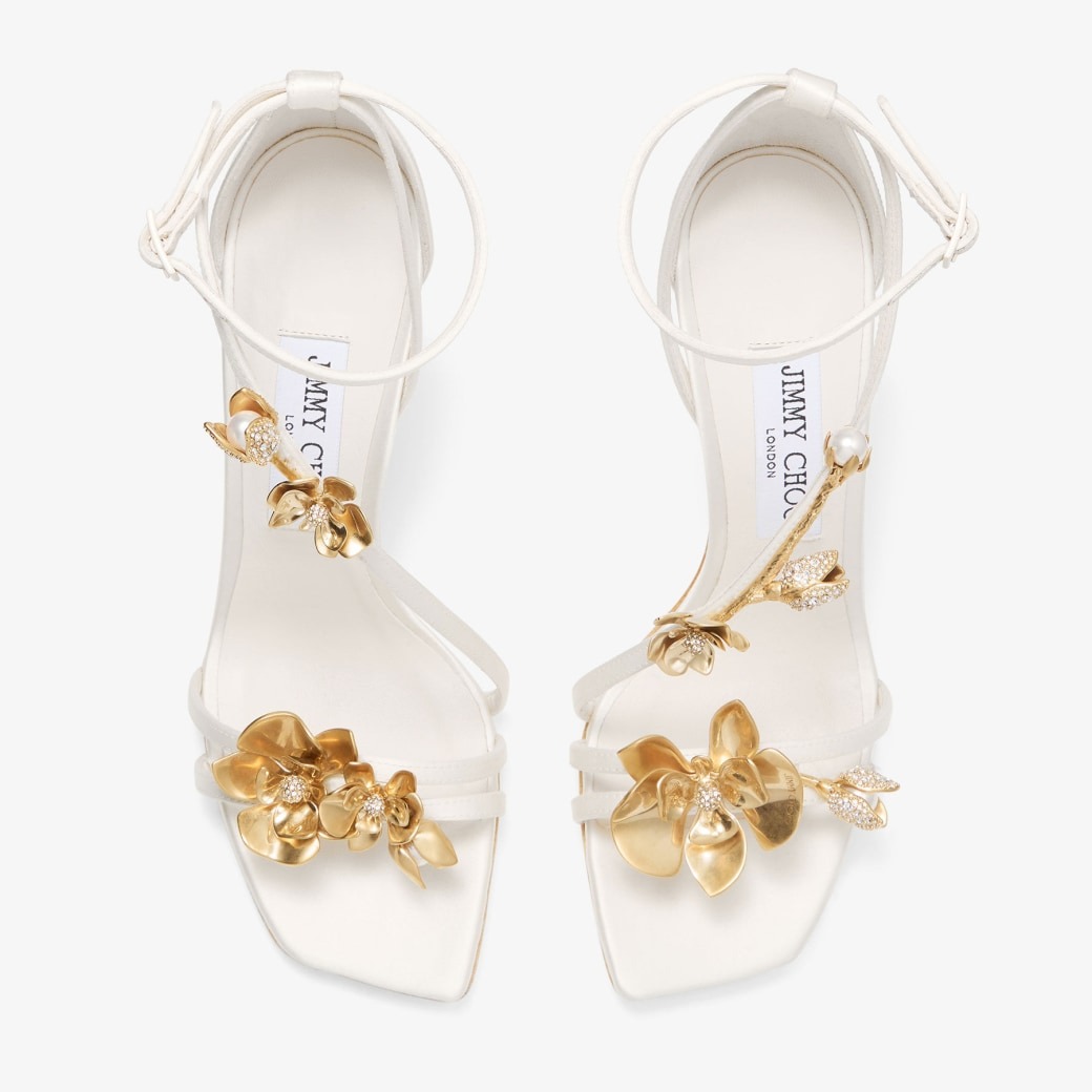 J1m*y Ch00 Zea 95 Flower Sandals Ivory/Metal Mix For Women ZEA95BGU
