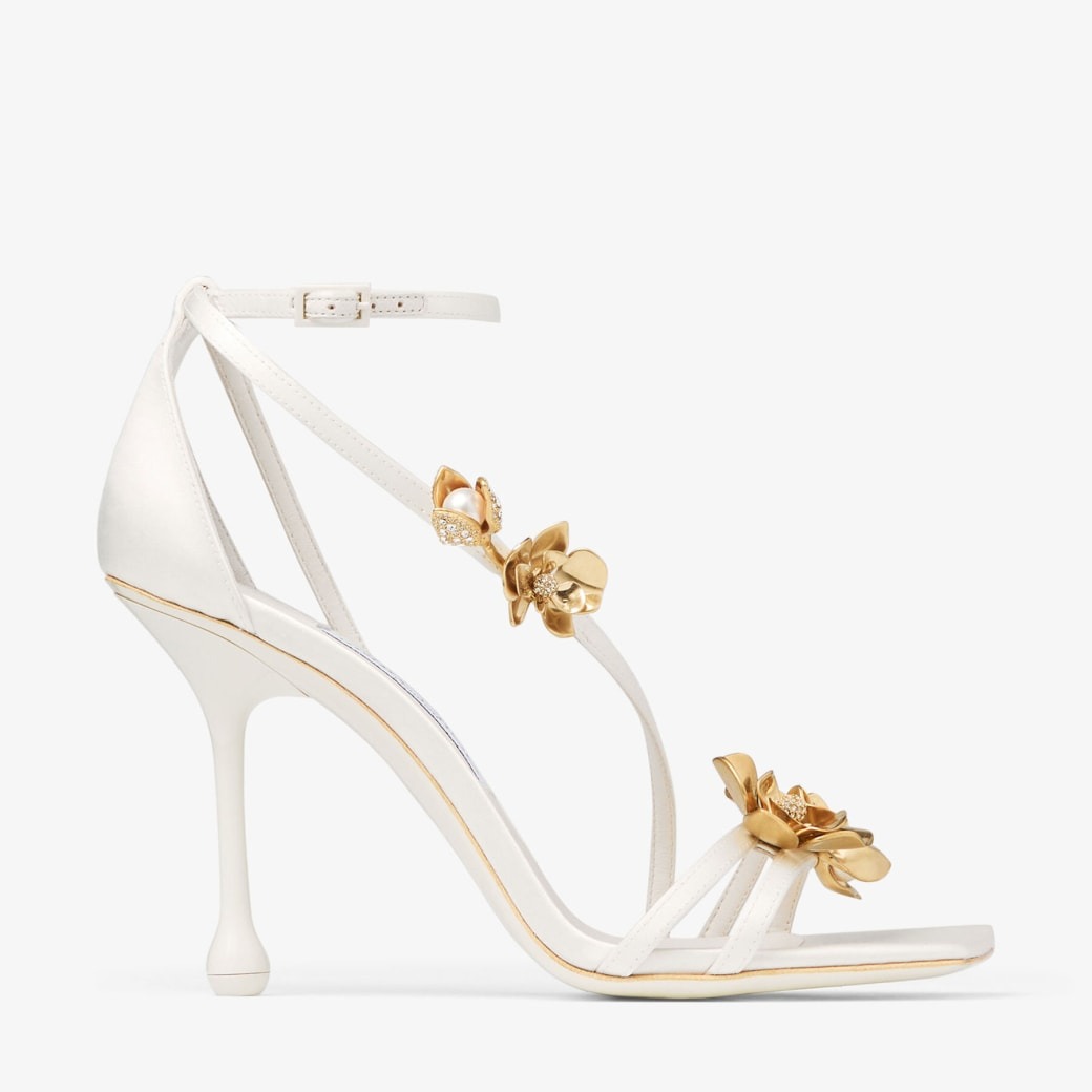 J1m*y Ch00 Zea 95 Flower Sandals Ivory/Metal Mix For Women ZEA95BGU