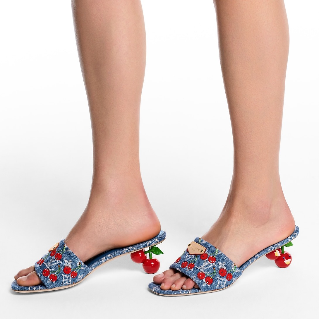 L0vis Vvtt0n LV x TM Lily Mule Cherry Denim For Women 1AHLTF