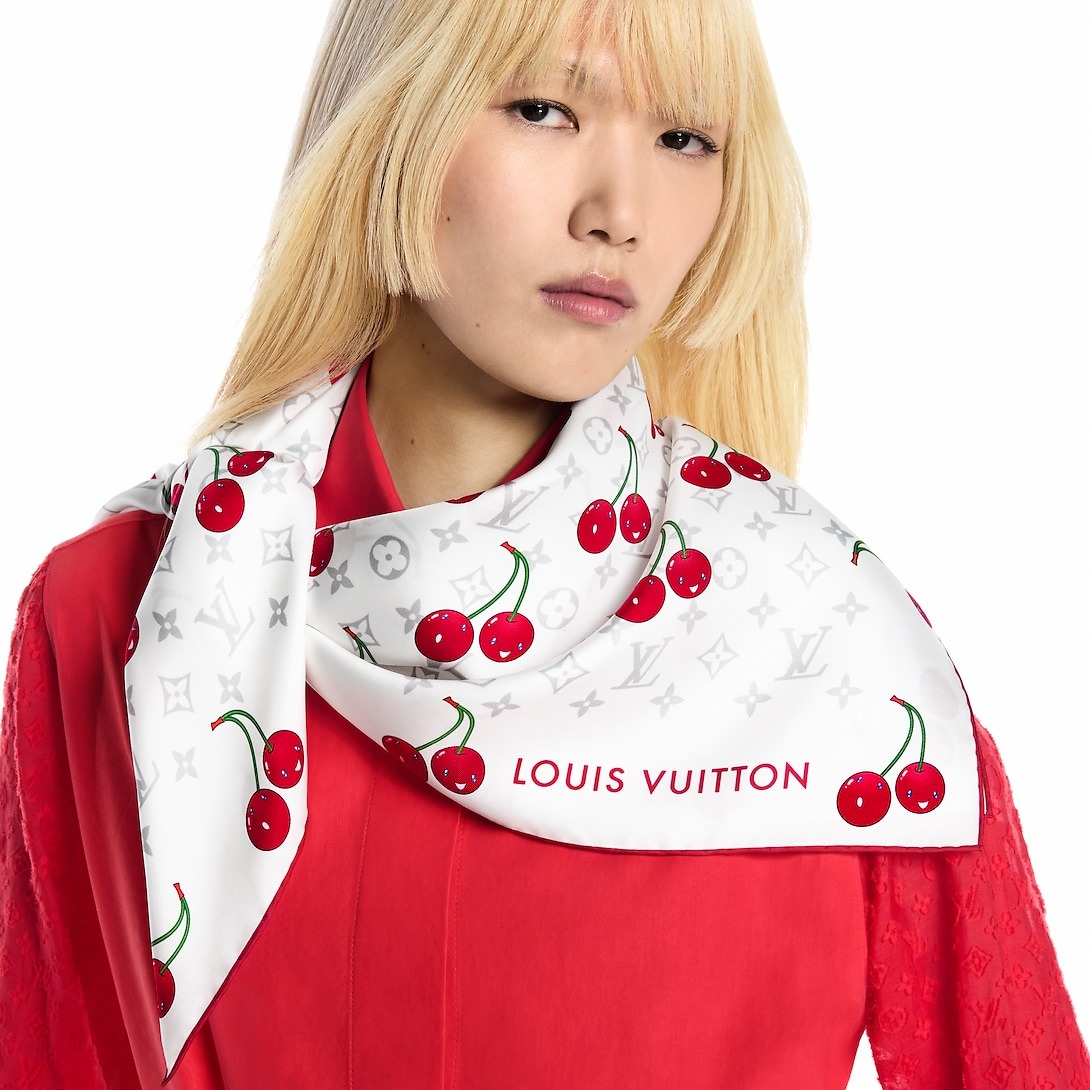 L0vis Vvtt0n LV x TM Monogram Cerise Square 90 White For Women 35.4in/90cm M94966