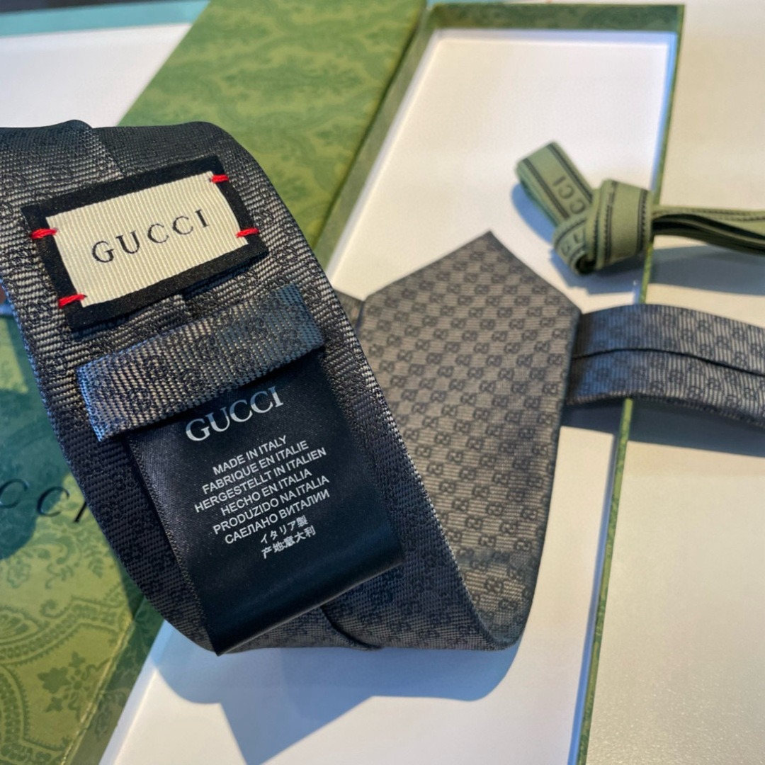 Gvc*1 Monogram Interlocking G Jacquard Dark Grey Tie For Men