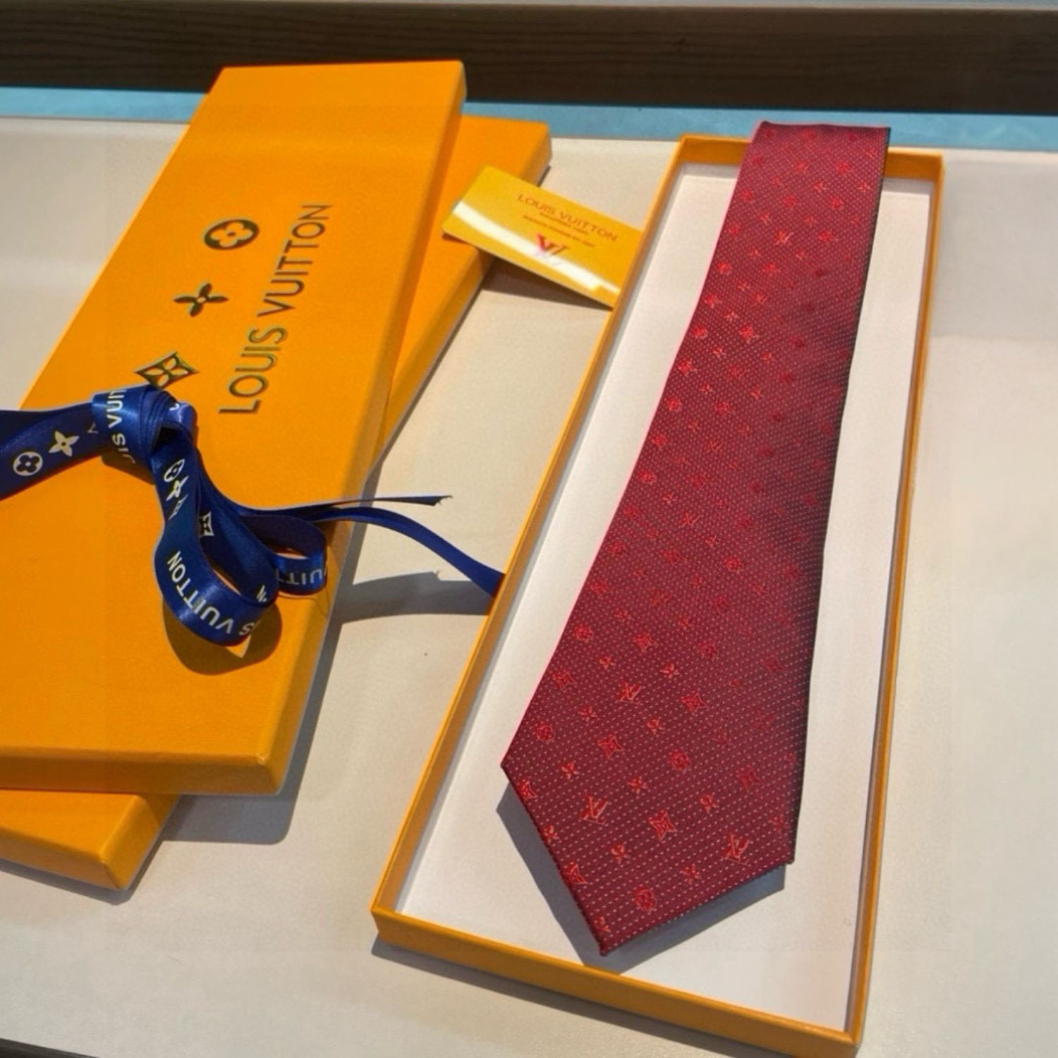 L0vis Vvtt0n Signature Monogram Silk Tie Deep Crimson Red For Men