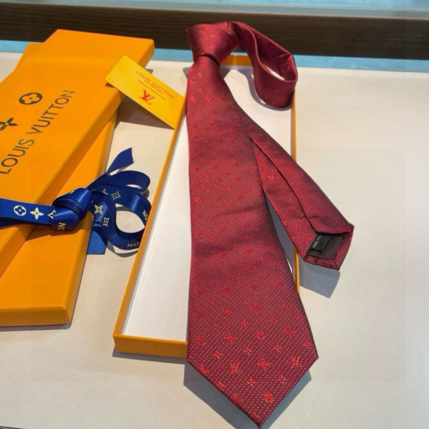 L0vis Vvtt0n Signature Monogram Silk Tie Deep Crimson Red For Men