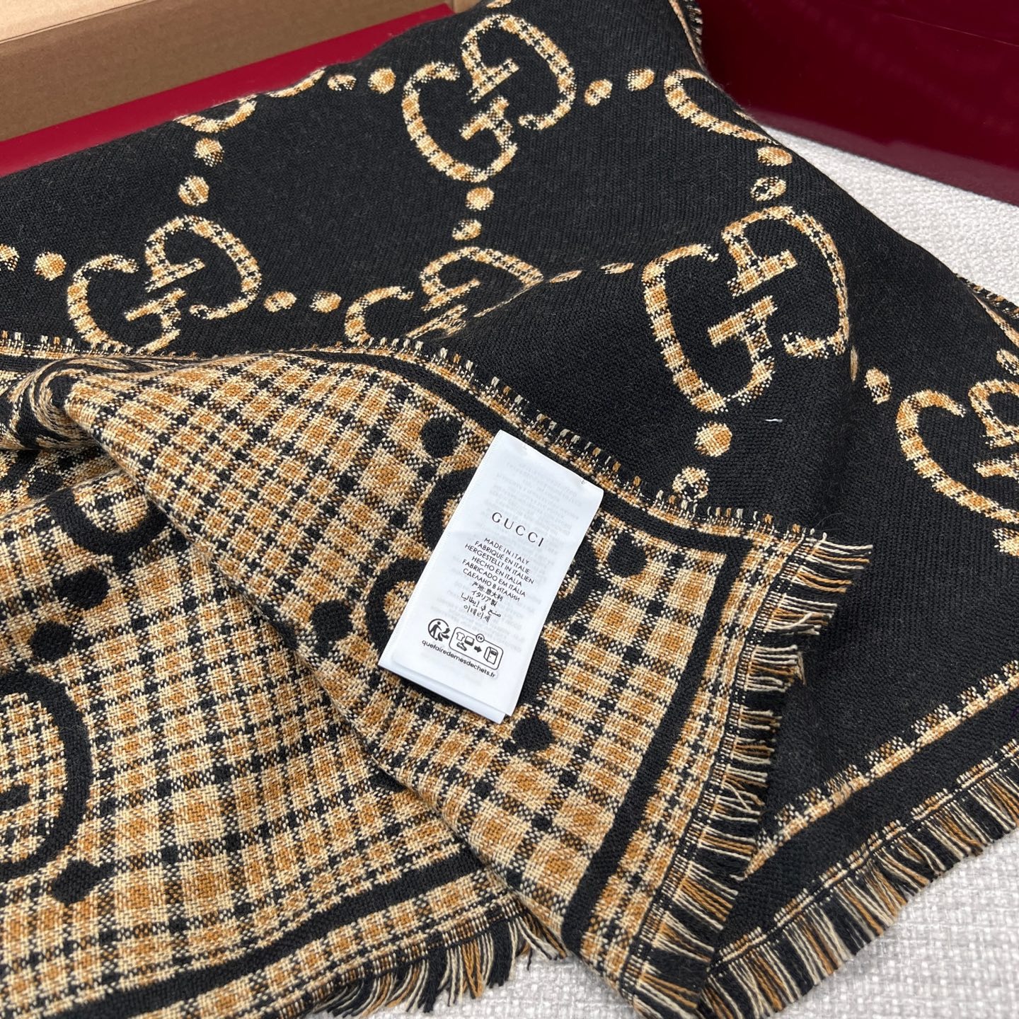 Gvc*1 Check GG Scarf Black And Beige 70.8in/180cm 660025 4G386 1079