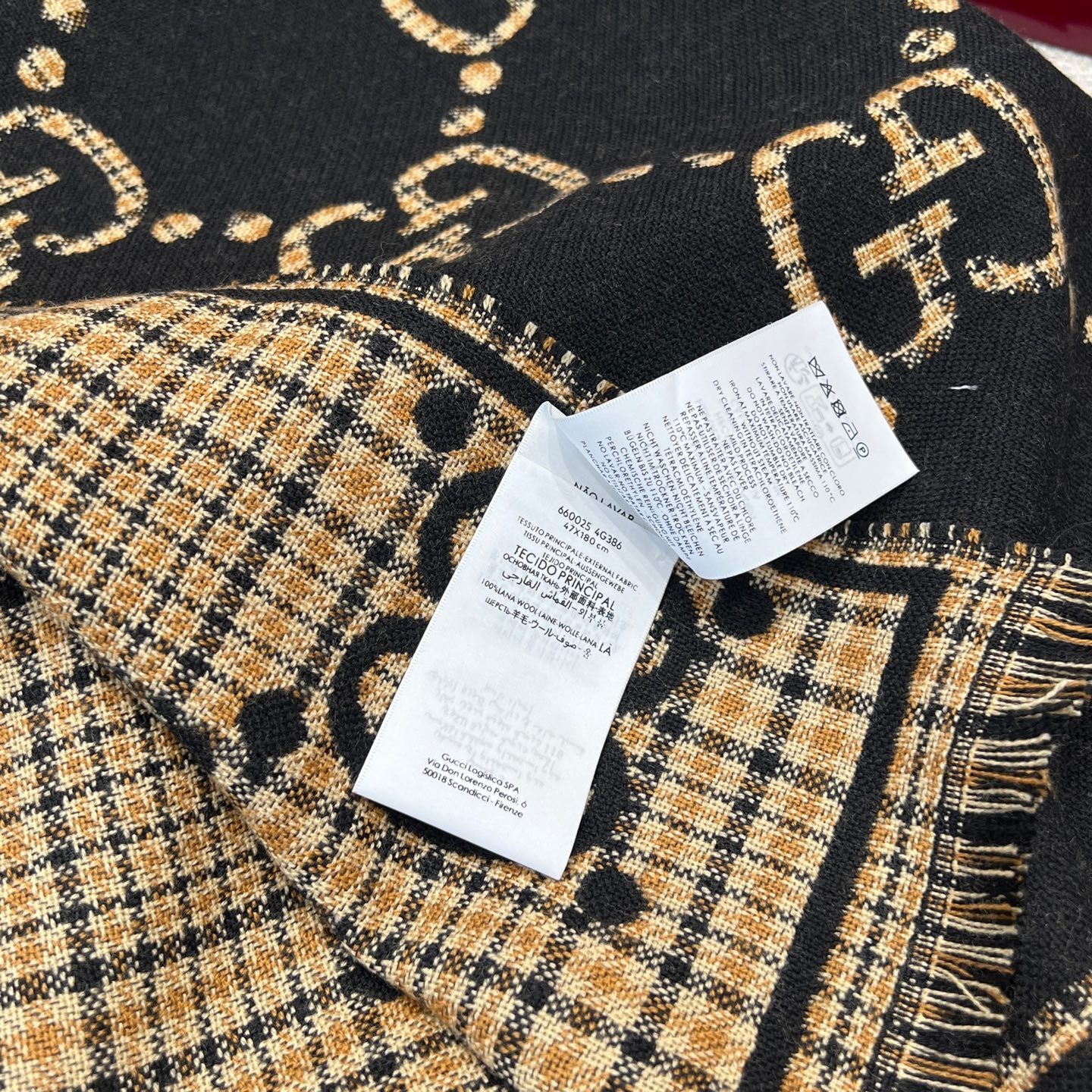 Gvc*1 Check GG Scarf Black And Beige 70.8in/180cm 660025 4G386 1079