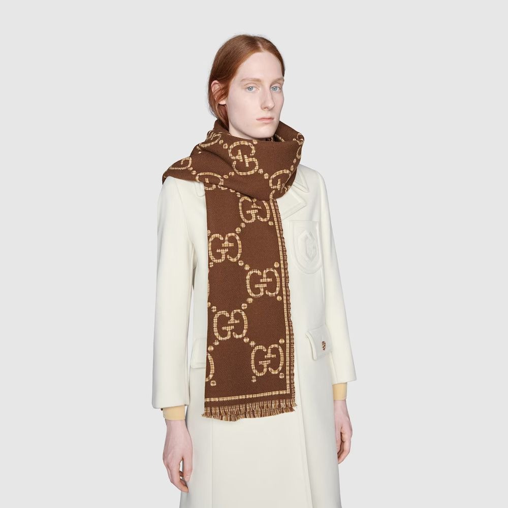 Gvc*1 GG Scarf Brown And Beige 71in/180cm 660025 4G386 2579