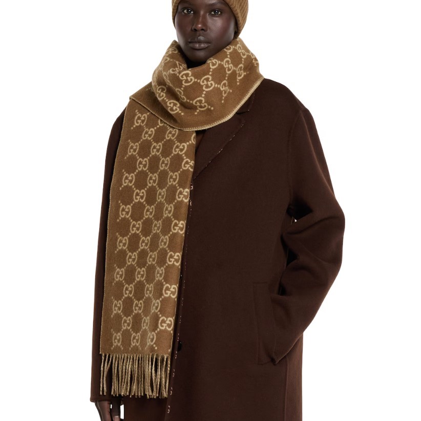 Gvc*1 GG Scarf Brown And Beige 74.8in/190cm 812317 3GAC0 2379