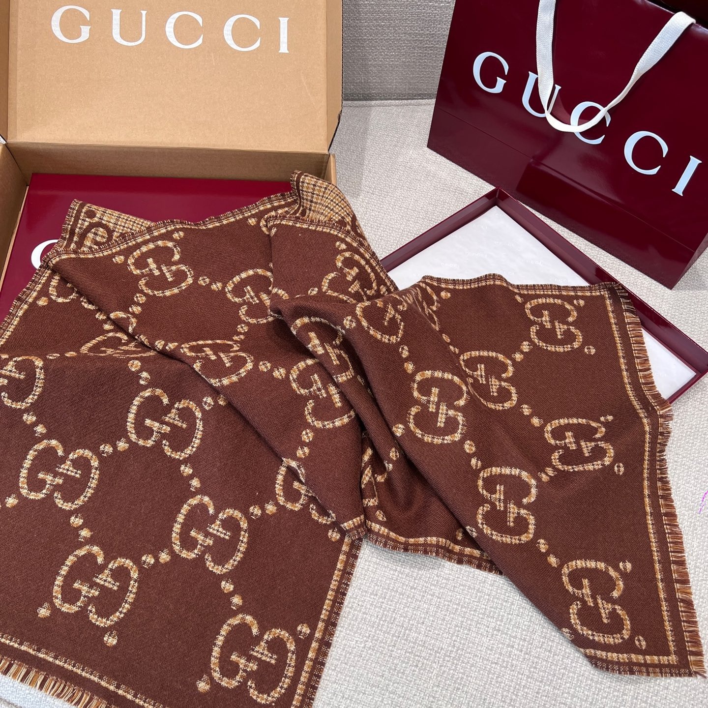 Gvc*1 GG Scarf Brown And Beige 71in/180cm 660025 4G386 2579