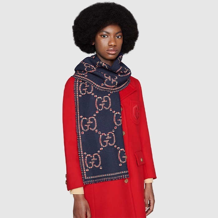 Gvc*1 GG Scarf Navy And Red 71in/180cm 660025 4G386 4174