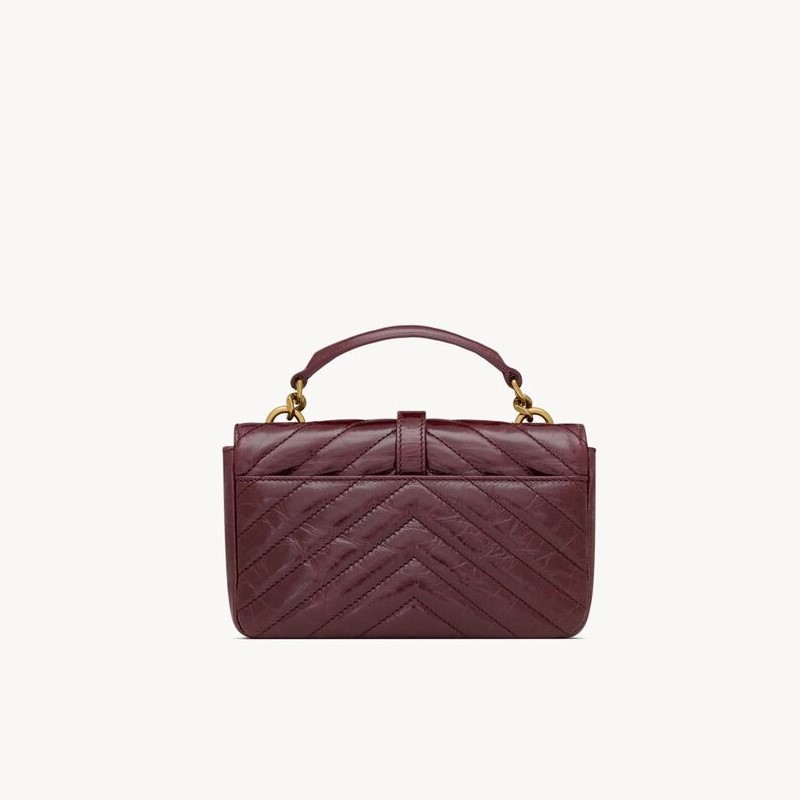 [True-to-ORIGINAL] Sa1nt Lau*nt College Mini In Shiny Leather Deep Hot Wine For Women 7.9in/20cm ‎‎‎779430DZH076193