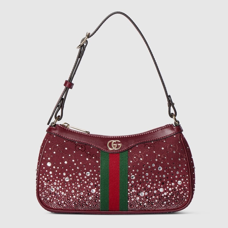 [True-to-ORIGINAL] Gvc*1 Ophidia Crystals Small Shoulder Bag For Women 10.2in/26cm 841341 FAFFA 8541