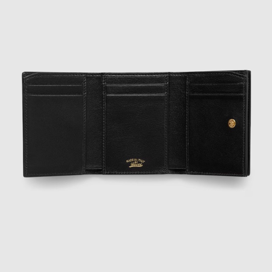 Gvc*1 Horsebit Web Small Tri-fold Wallet 3.9in/ 10cm Black Gold Hardware For Women 867131 AAGF7 1053