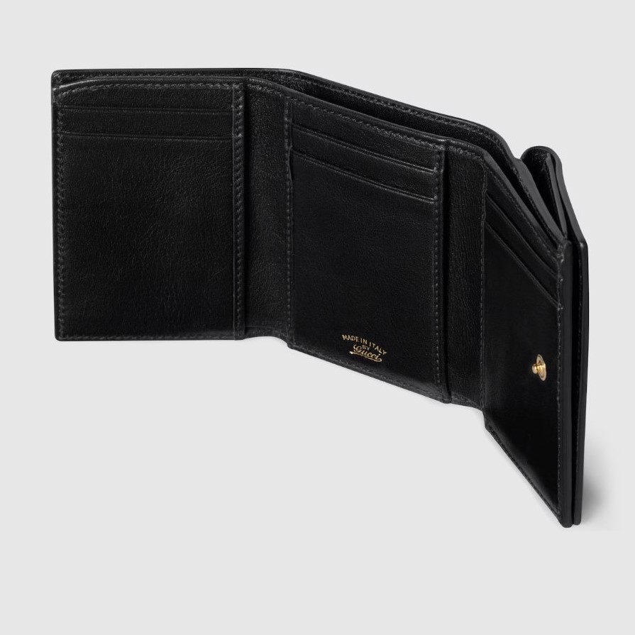 Gvc*1 Horsebit Web Small Tri-fold Wallet 3.9in/ 10cm Black Gold Hardware For Women 867131 AAGF7 1053