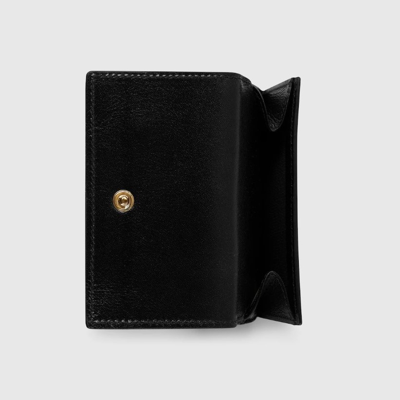 Gvc*1 Horsebit Web Small Tri-fold Wallet 3.9in/ 10cm Black Gold Hardware For Women 867131 AAGF7 1053