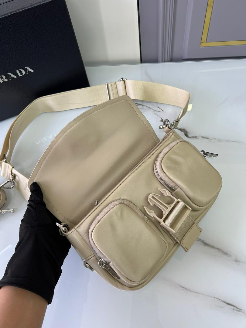 Pra*a Pocket Nylon And Brushed Bag Beige For Women, Women’s Bags 9in/23cm 1BD295_789_F0F24_V_BFO