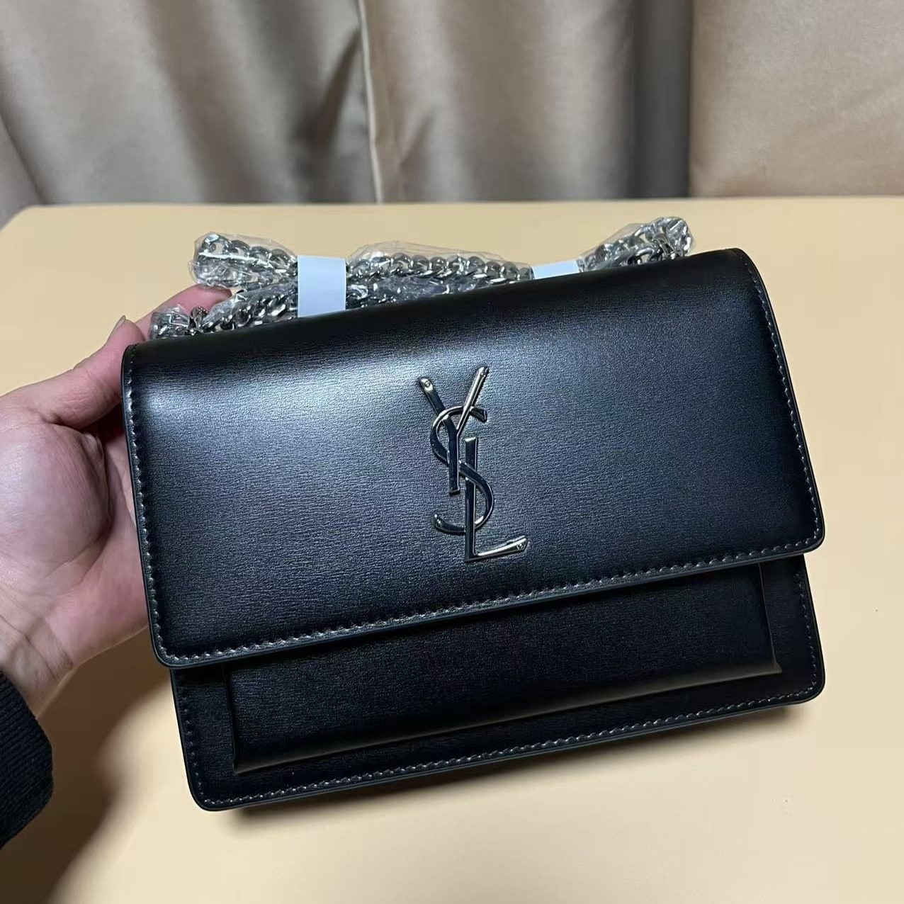 Sa1nt Lau*nt Sunset Medium Chain Bag Black For Women 8in/20cm 442906D420N1000