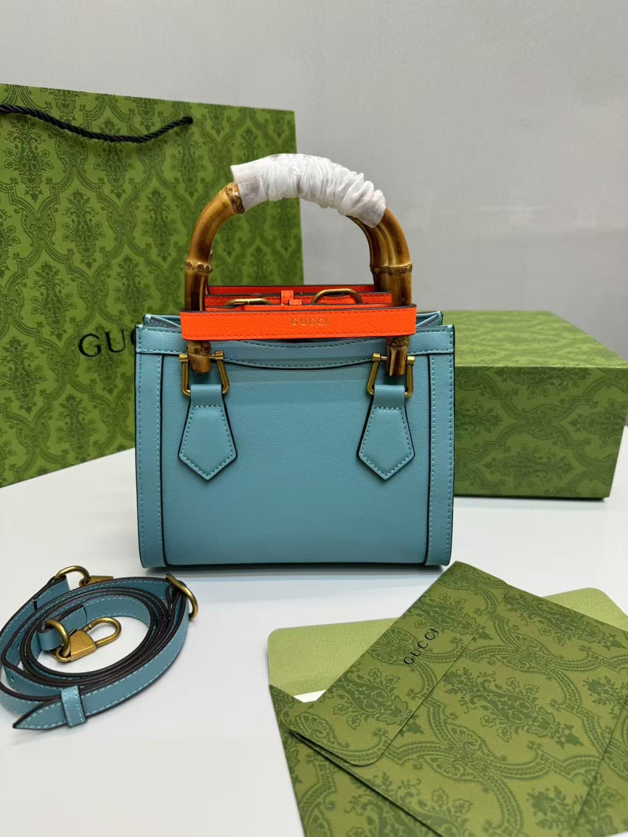 Gvc*1 Diana Mini Tote Bag Light Blue For Women, Women’s Bags 7.9in/20cm GG 702732 U3ZDT 4377