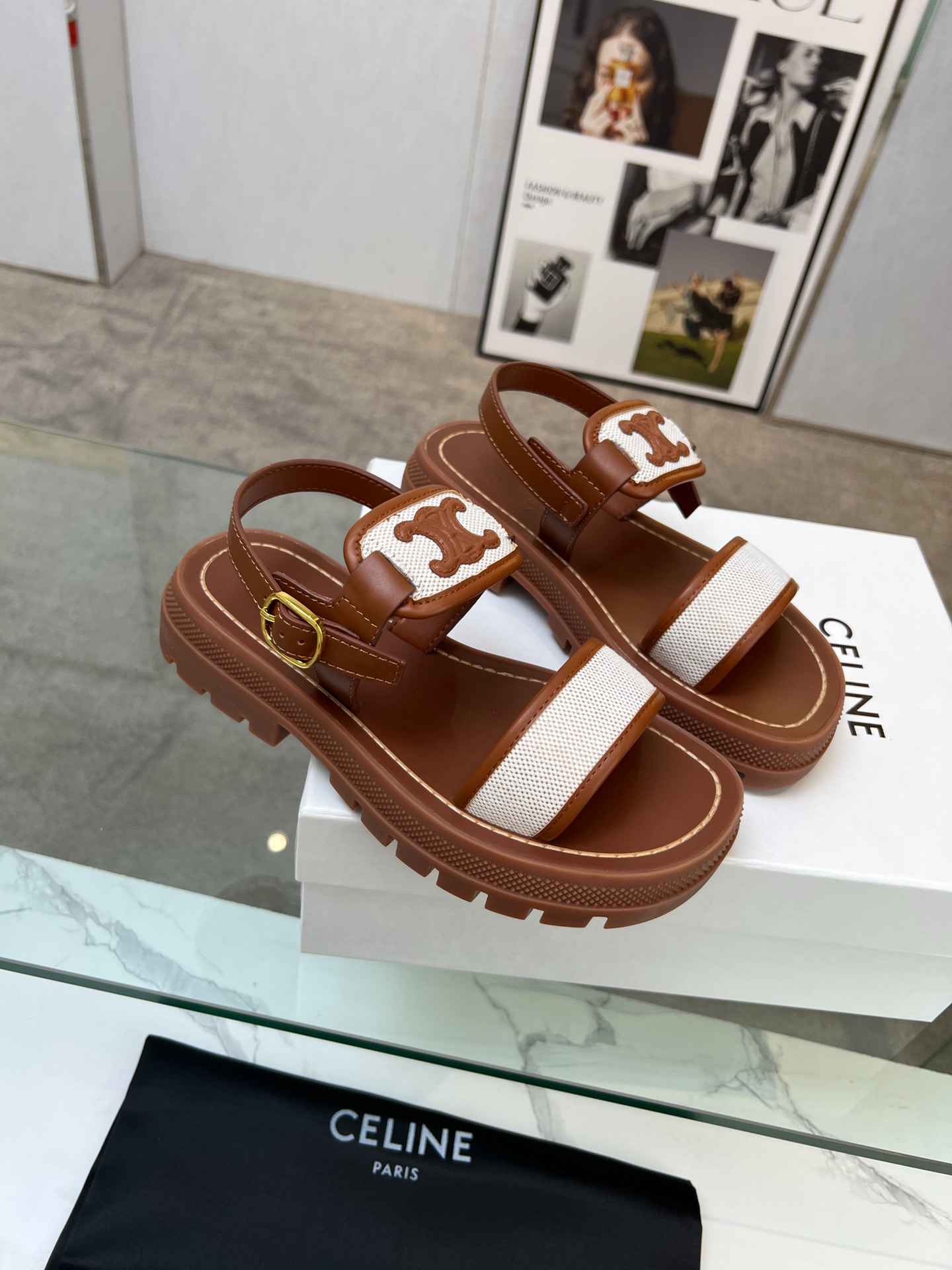 Ce1i*e Clea Triomphe Sandal Brown For Women  353872270C.04UB