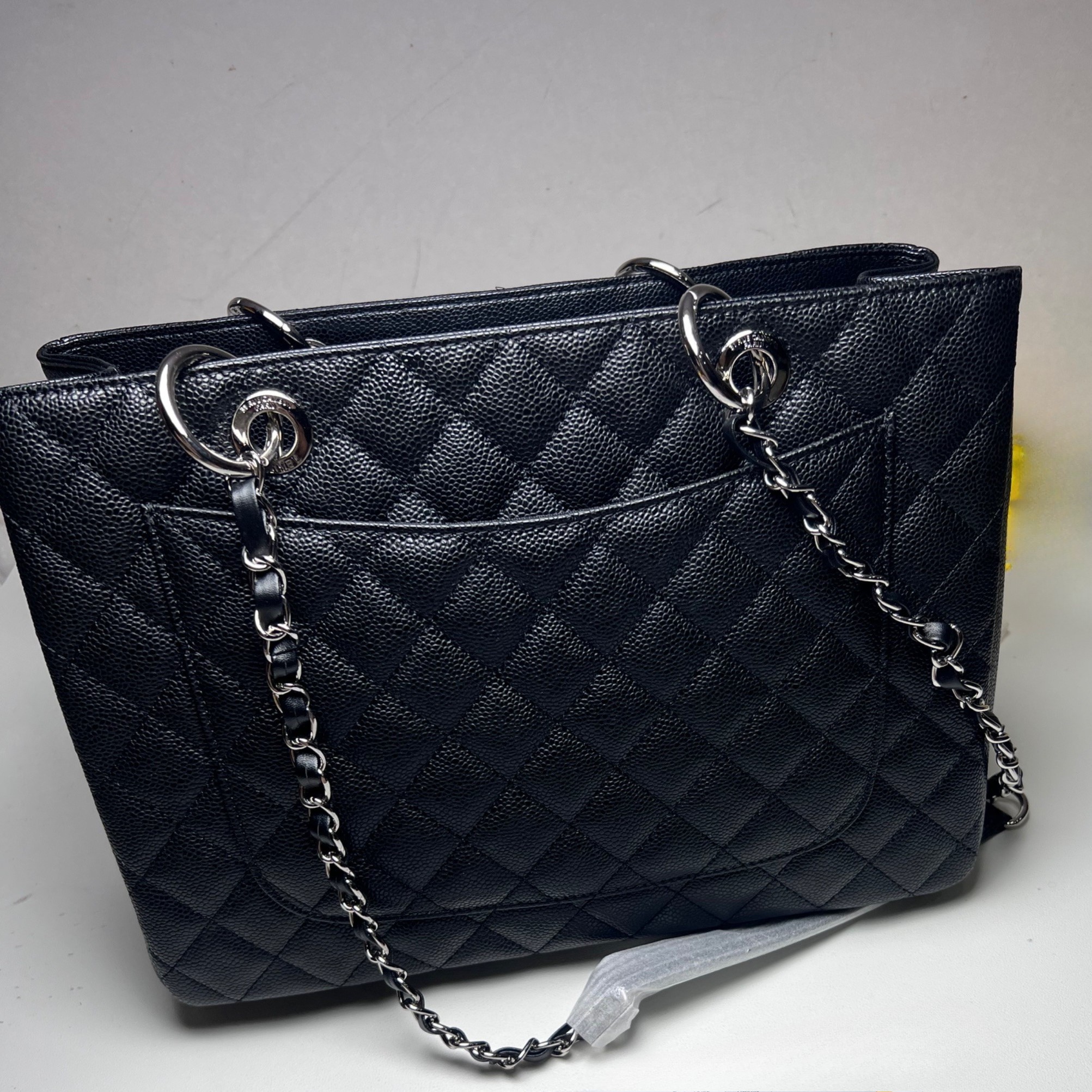 Ch**el Classic Tote Bag Silver Hardware Black For Women 13.3in/34cm