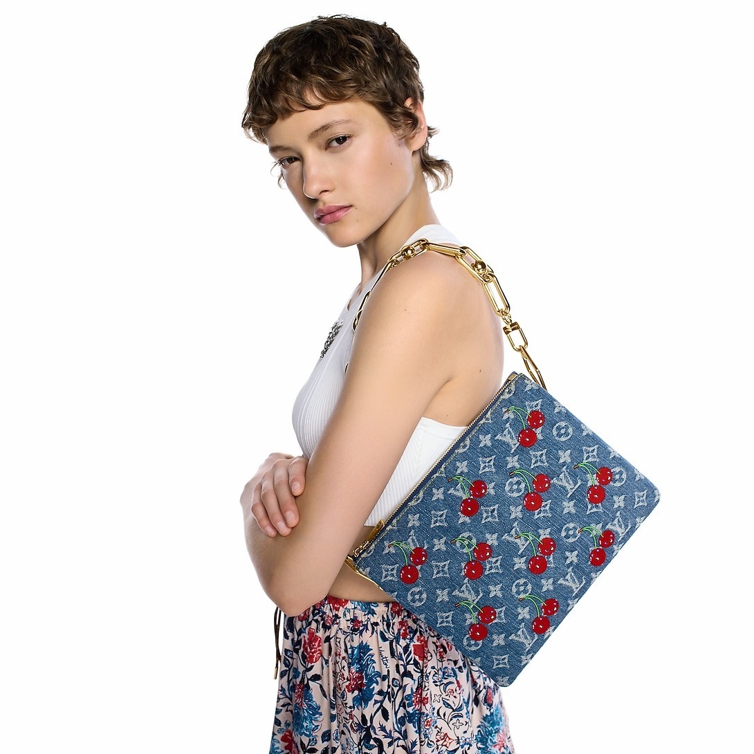 [True-to-ORIGINAL] L0vis Vvtt0n LV x TM Coussin PM Cherry Denim For Women 10.2in/26cm M14978