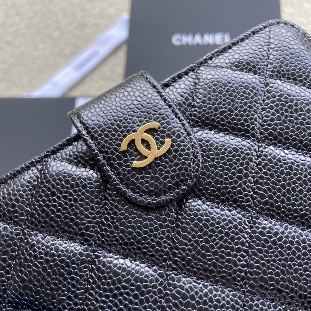 Ch**el CO-CO Flap Wallet Black Gold Hardware For Women 15cm/5.9in