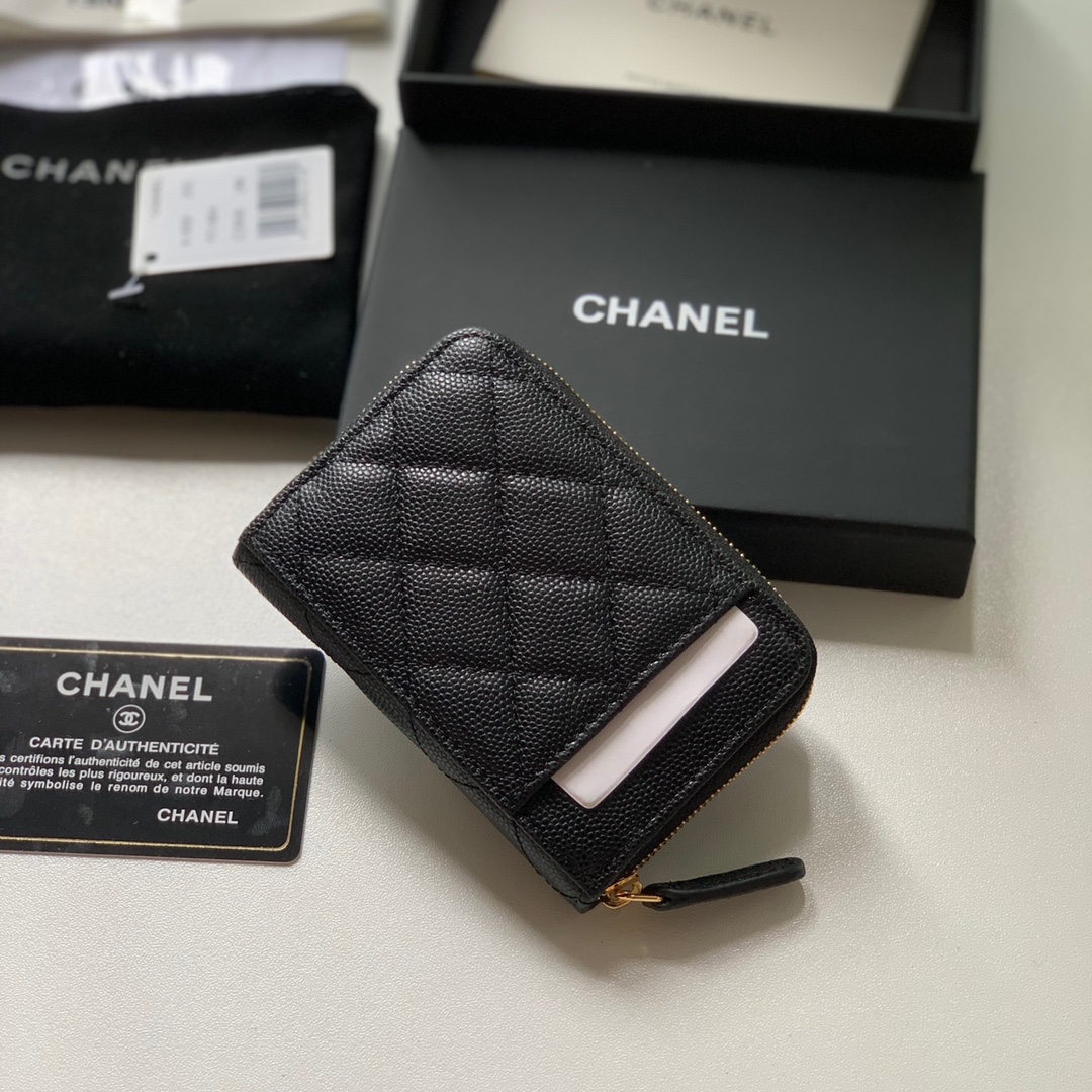 Ch**el Zipped Coin Purse Black Bag For Women 10.9cm/4.3in