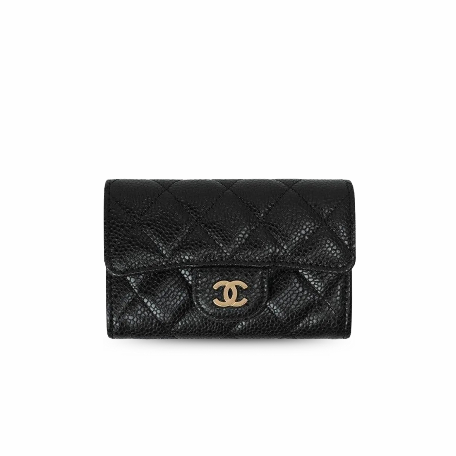 Ch**el CO-CO Classic Card Holder Black Gold Hardware For Women 11cm/4.4in
