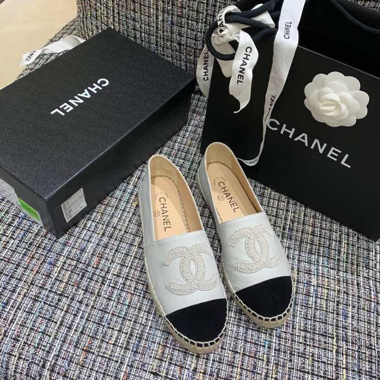 Ch**el Espadrilles White/Black For Women, Women’s Shoes G29762